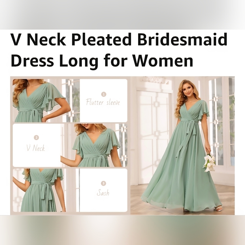 Raseal Flutter Sleeve Chiffon Bridesmaid Dress with Pockets In CORAL #1013 - Picture 6 of 7